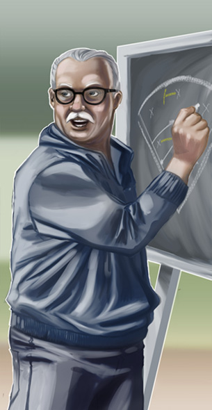 coach at chalkboard